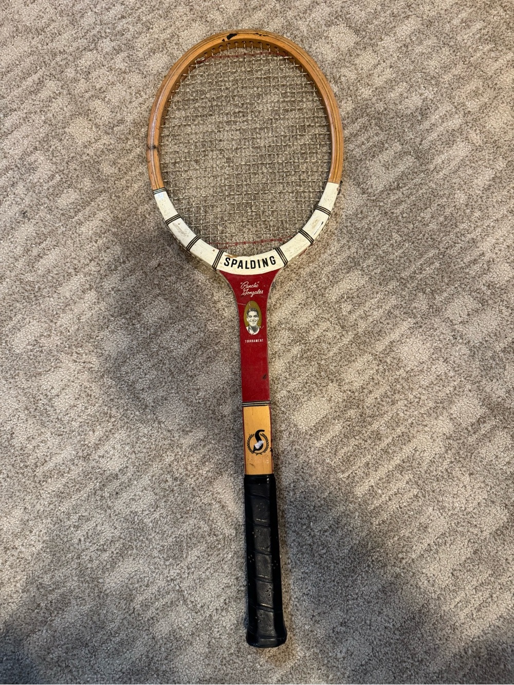 Spalding Wooden Tennis Racket - Red, Natural Wood & Black